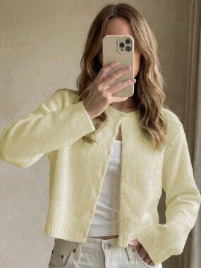 Women's Spring/Autumn/Winter Minimalist Long Sleeve Crew Neck Cropped Slim Fit
